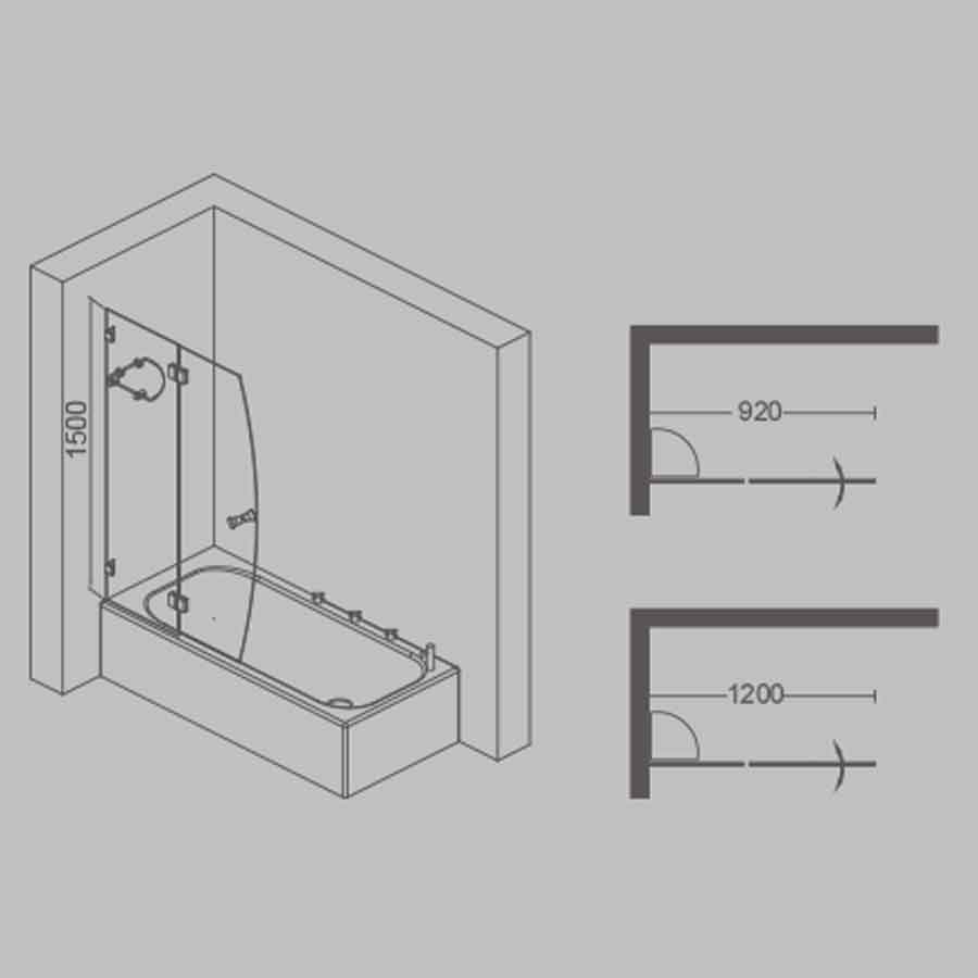 Double Sail Bath Screen (550+650)x1500