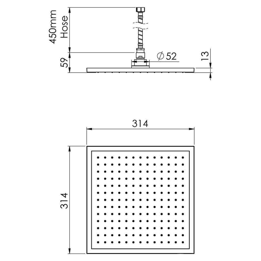 Vivid Slimline Flush Mount Ceiling Shower 300mm Square