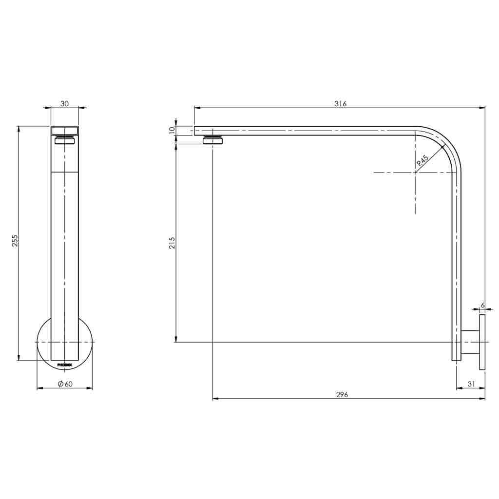 Vivid Slimline Shower Arm 30x10 Rectangle Round Plate