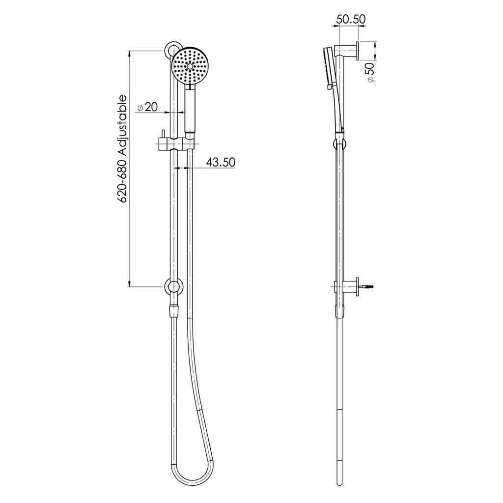 Vivid Slimline Water Thru Rail Hand Shower