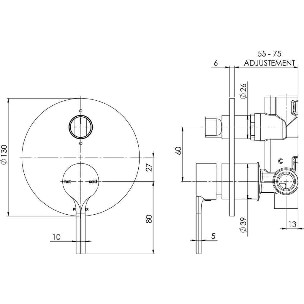 Vivid Slimline Oval Shower / Bath Diverter Mixer