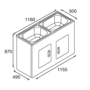 Laundry Tub Dbl Bwl 45+45 1160x500x870