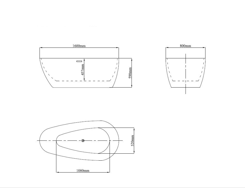Elite Egg Shaped Bathtub Matt White 1600mm - Image 2