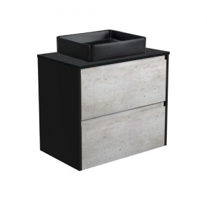 Luciana MB, Black Sparkle Amato 750 Industrial Vanity, Matte Black Panels, Wall Hung