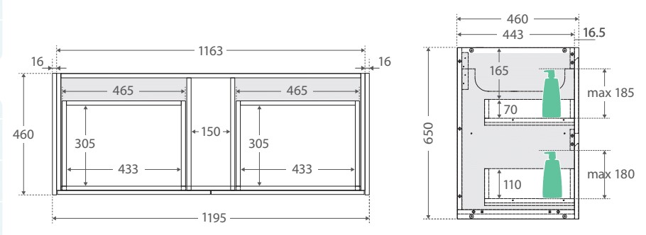 Montana Amato 1200 Matte White Vanity, Matte Black Panels and Kick - Image 6