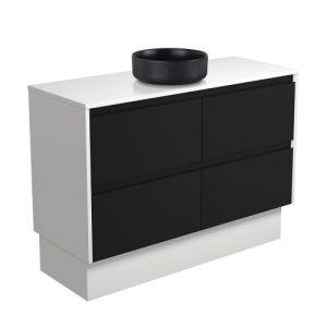 REBA Black, Crystal Amato 1200 Matte Black Vanity, Matte White Panels and Kick