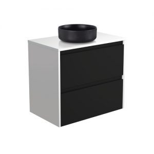 REBA Black, Crystal Amato 750 Matte Black Vanity, Matte White Panels, Wall Hung