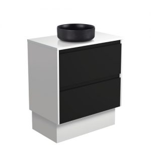 REBA Black, Crystal Amato 750 Matte Black Vanity, Matte White Panels and Kick