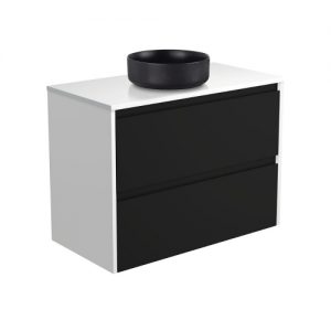 REBA Black, Crystal Amato 900 Matte Black Vanity, Matte White Panels, Wall Hung
