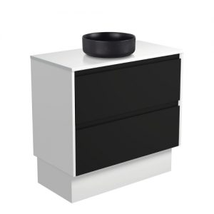 REBA Black, Crystal Amato 900 Matte Black Vanity, Matte White Panels and Kick
