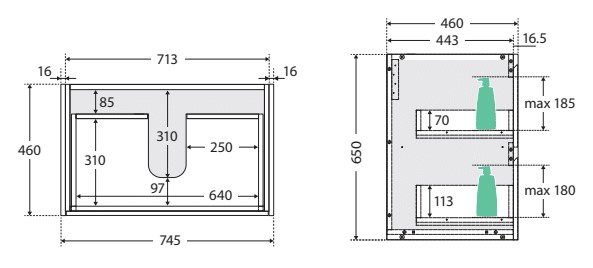 Dolce Amato 750 Satin White Vanity, Industrial Panels, Wall-Hung - Image 6
