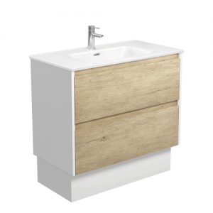 JOLI AMATO 900 Scandi Oak Vanity on Kick, Satin White Panels