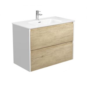 JOLI AMATO 900 Scandi Oak Wall-Hung Vanity, Satin White Panels
