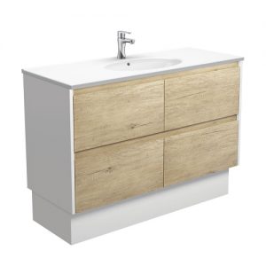 ROTONDO AMATO 1200 Scandi Oak Vanity on Kick, Satin White Panels