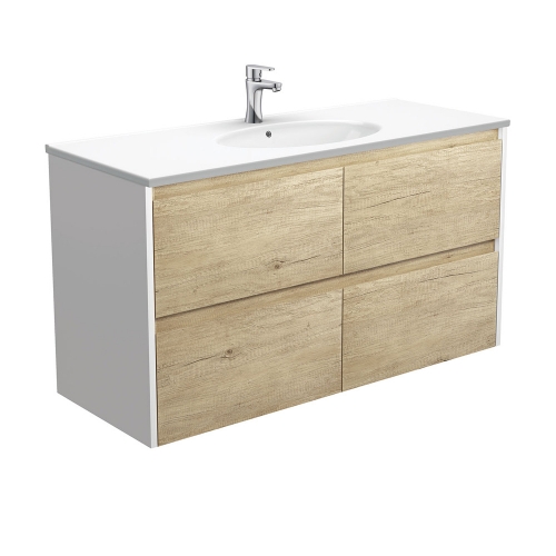 ROTONDO AMATO 1200 Scandi Oak Wall-Hung Vanity, Satin White Panels