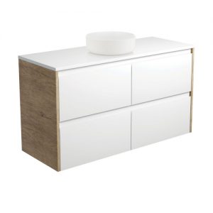 Reba Matte White, Crystal Amato 1200 Satin White Vanity, Scandi Oak Panels, Wall Hung