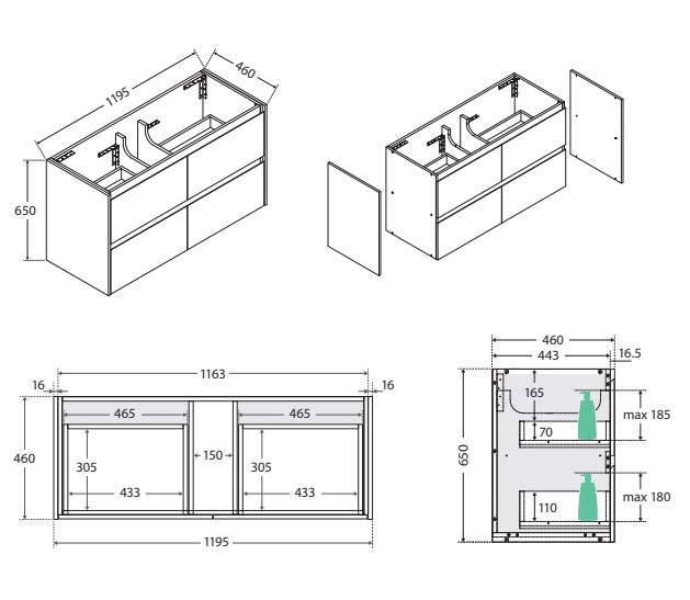 Reba Matte White, Crystal Amato 1200 Satin White Vanity, Scandi Oak Panels, Wall Hung - Image 4