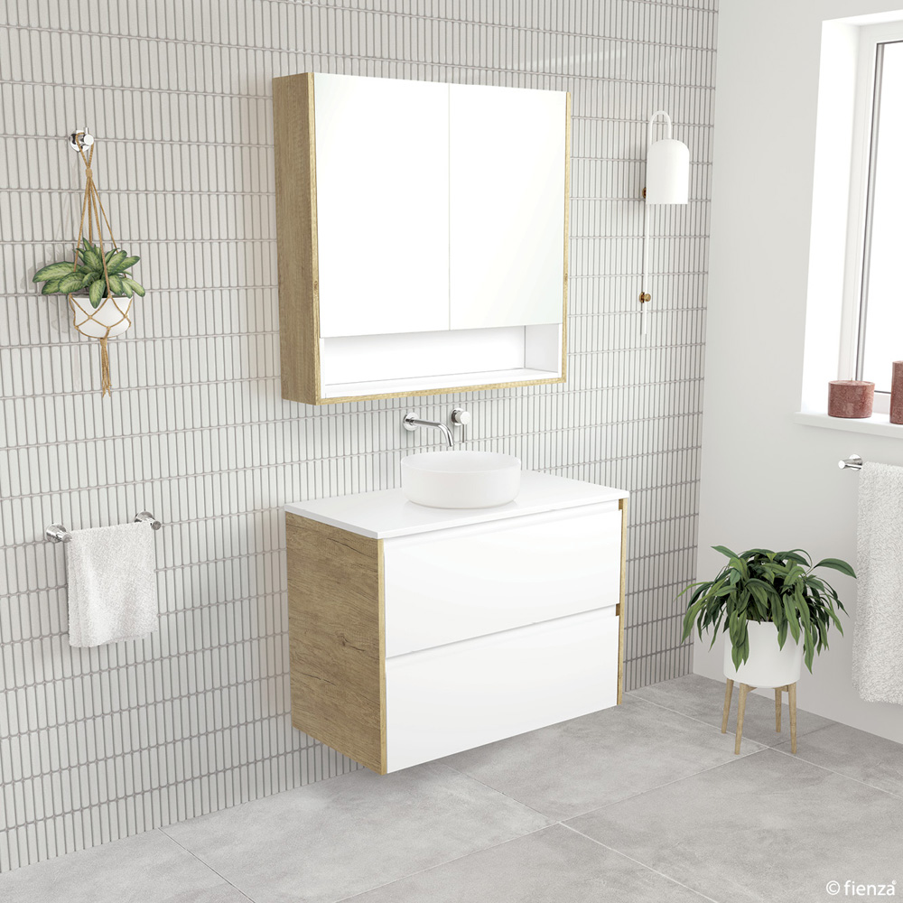 Reba Matte White, Crystal Amato 900 Satin White Vanity, Scandi Oak Panels and Kick - Image 2