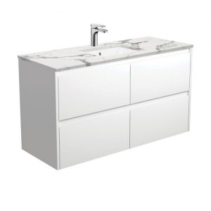 Sarah Calacatta Undermount Amato 1200 Satin White Vanity, Wall-Hung