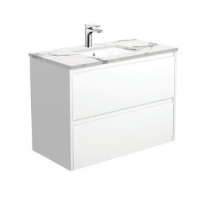 Sarah Calacatta Undermount Amato 900 Satin White Vanity, Wall-Hung