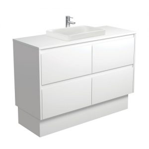 Sarah Semi-Inset, Crystal Amato 1200 Matte White Vanity on Kick