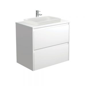 Sarah Semi-Inset, Crystal Amato 750 Matte White Vanity, Wall Hung