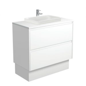 Sarah Semi-Inset, Crystal Amato 900 Matte White Vanity on Kick