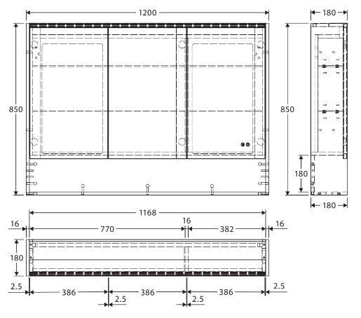 1200 LED Mirror Cabinet with Display Shelf, Satin Black - Image 6
