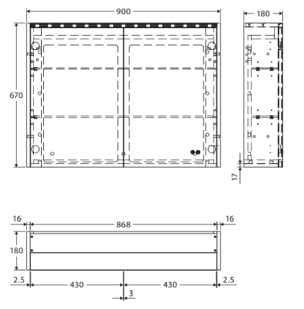 900 LED Mirror Cabinet with Satin Black Side Panels - Image 6