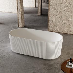 Cassa V-Groove Oval Freestanding Bath Matte White 1500