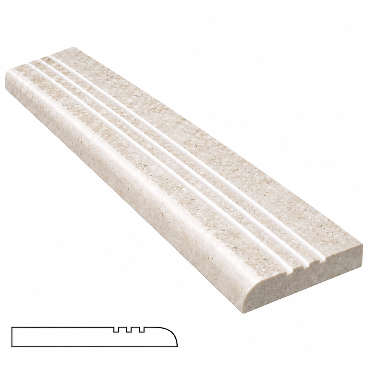 Custom half bullnose stair tread with grooves