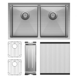 Hana 27L/27L Double Kitchen Sink Kit, Stainless Steel