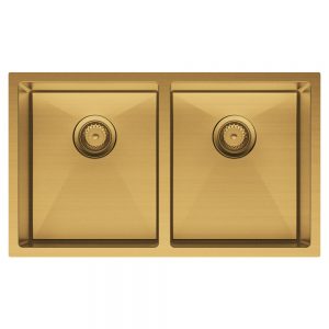 Hana 27L/27L Double Kitchen Sink, PVD Rugged Brass