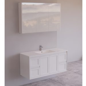 Uni Hampton Wall Hung Vanity 1200 Matt White With Ceramic Top