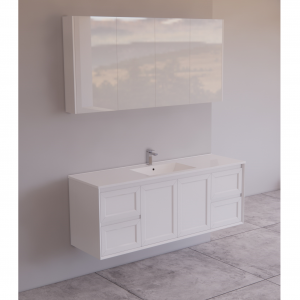 Uni Hampton Wall Hung Vanity 1500 Matt White With Ceramic Top
