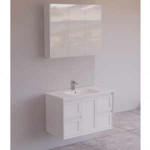 Uni Hampton Wall Hung Vanity 900 Matt White With Ceramic Top